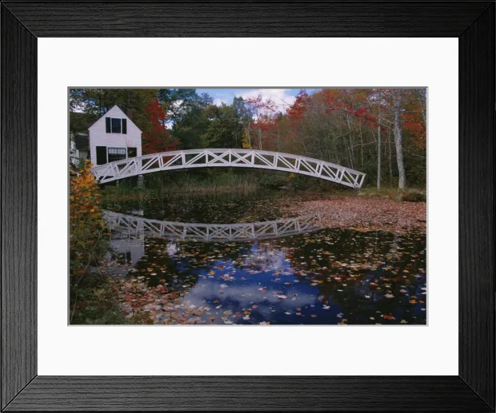 Framed Print : 07. North America, U.S.A. Maine, Somesville, nr. Acadia N.P. Footbridge over a pond