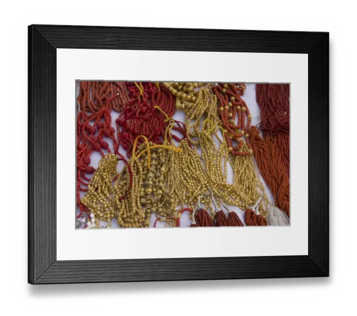 Framed Print : ECUADOR, Imbabura Province, Otavalo. Glass and metal beads in the Otavalo Market