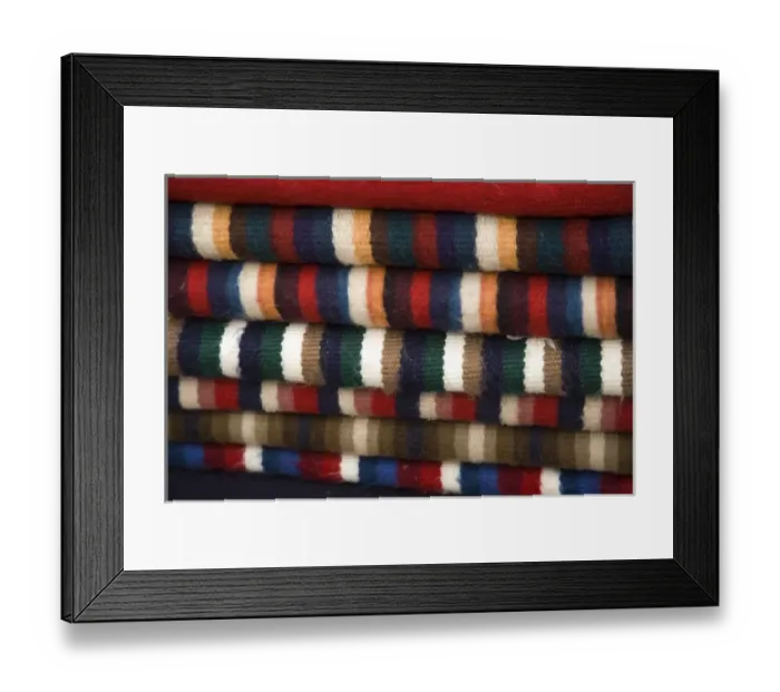 Framed Print : South America, Ecuador, Saquisili, stack of ponchos at weekly food and crafts market Framed Print : South America, Ecuador, Saquisili, stack of ponchos at weekly food and crafts market