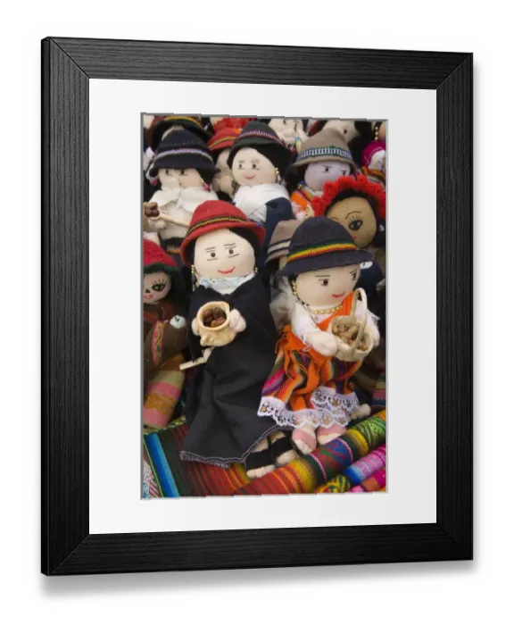 Framed Print : South America, Ecuador, Saquisili, dolls on display at weekly food and crafts market