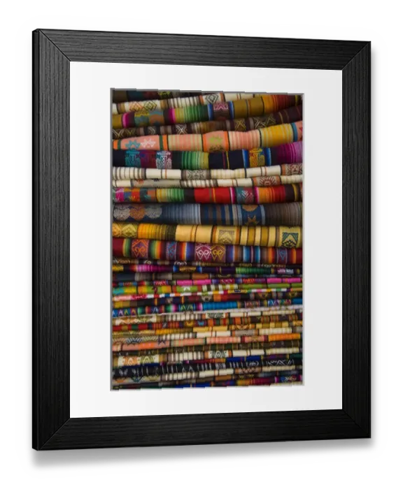 Framed Print : South America, Ecuador, Saquisili, tablecloths on display at weekly food and crafts