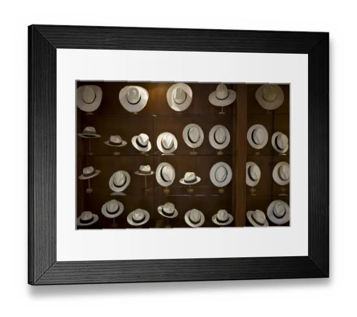 Framed Print : Store display of traditional Panama Hats made of straw from toquilla plant, Cuenca Framed Print : Store display of traditional Panama Hats made of straw from toquilla plant, Cuenca