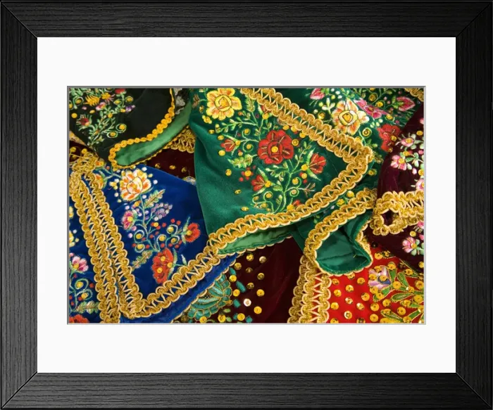 Framed Print : Embroidered skirst on display at market, Cuenca, Ecuador, South America Framed Print : Embroidered skirst on display at market, Cuenca, Ecuador, South America