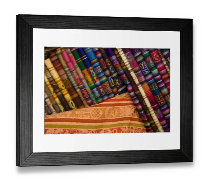 Framed Print : South America, Ecuador, Otavalo, Plaza de Ponchos, tablecloths on display at the Saturday textile Framed Print : South America, Ecuador, Otavalo, Plaza de Ponchos, tablecloths on display at the Saturday textile