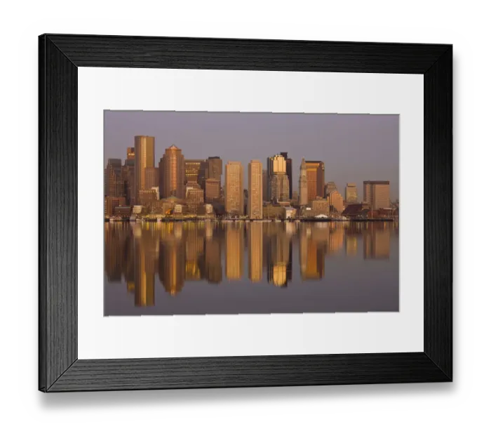 Framed Print : USA, Massachusetts, Boston. Financial District from Logan Airport, East Boston, dawn Framed Print : USA, Massachusetts, Boston. Financial District from Logan Airport, East Boston, dawn