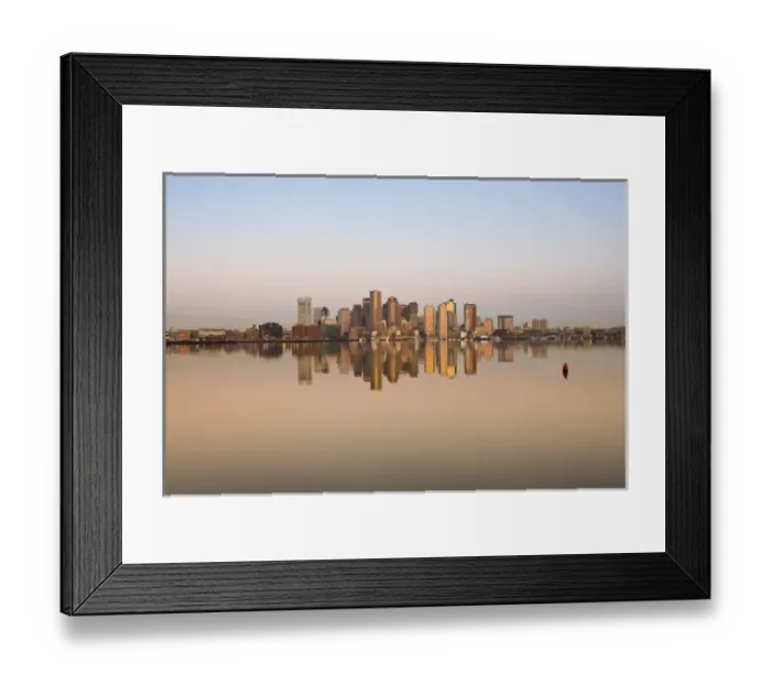 Framed Print : USA, Massachusetts, Boston. Financial District from Logan Airport, East Boston, dawn Framed Print : USA, Massachusetts, Boston. Financial District from Logan Airport, East Boston, dawn