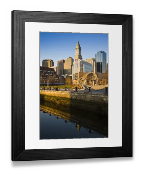 Framed Print : USA, Massachusetts, Boston. Waterfront at Long Wharf and Rose Kennedy Park, sunrise