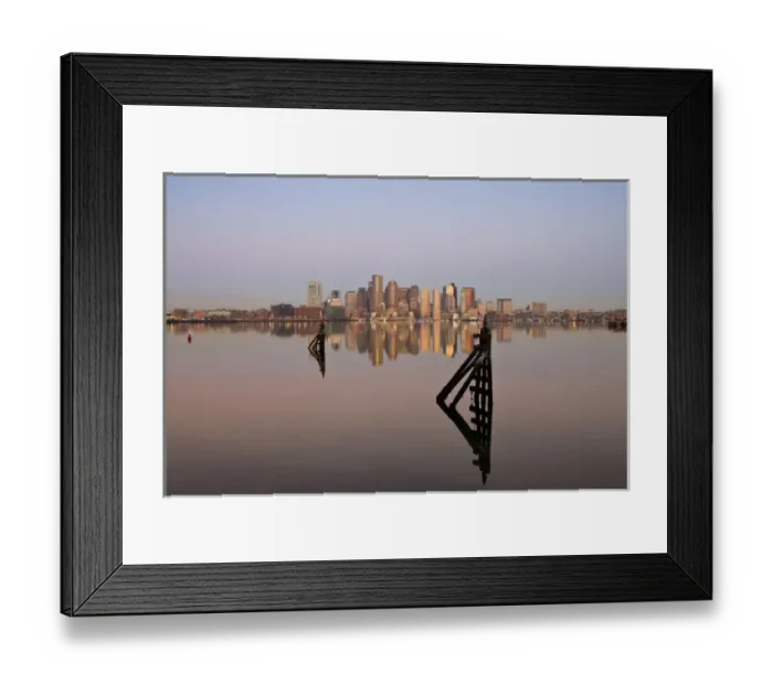 Framed Print : USA, Massachusetts, Boston. Financial District from Logan Airport, East Boston, dawn Framed Print : USA, Massachusetts, Boston. Financial District from Logan Airport, East Boston, dawn