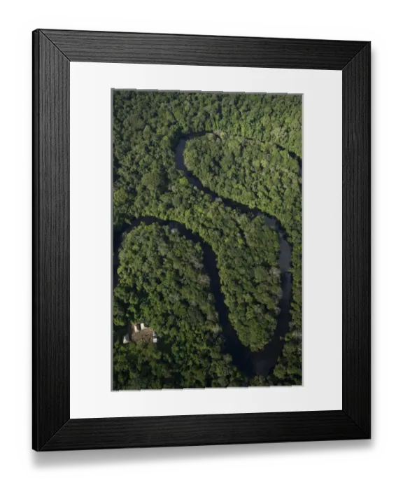 Framed Print : Cofan houses in Cuyabeno Reserve. Cuyabeno contains large tracts of permanently flooded forest