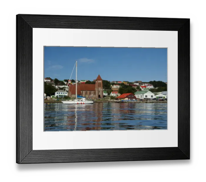 Framed Print : Falkland Island, Stanley (aka Port Stanley). Port area of Stanley. Christ Church Cathedral Framed Print : Falkland Island, Stanley (aka Port Stanley). Port area of Stanley. Christ Church Cathedral