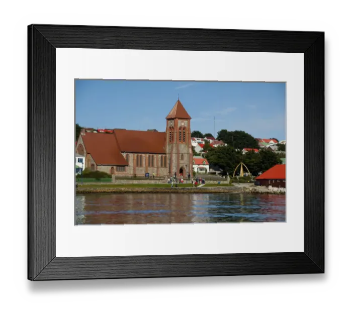 Framed Print : Falkland Island, Stanley (aka Port Stanley). Port area of Stanley. Christ Church Cathedral
