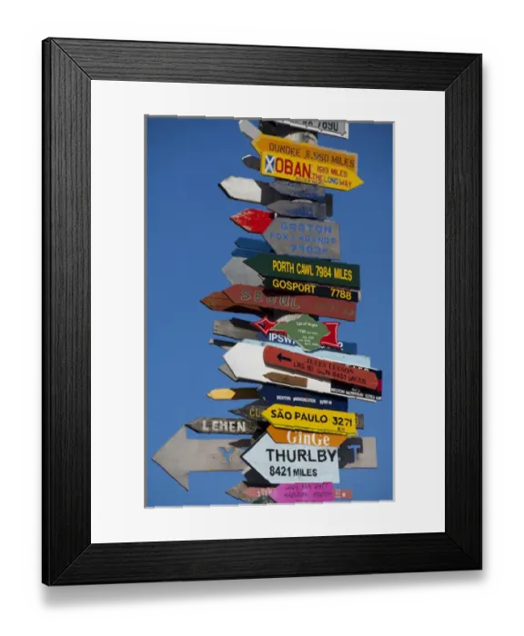 Framed Print : Falkland Island, Stanley (aka Port Stanley). Stanley Totem Pole, colorful directional Framed Print : Falkland Island, Stanley (aka Port Stanley). Stanley Totem Pole, colorful directional