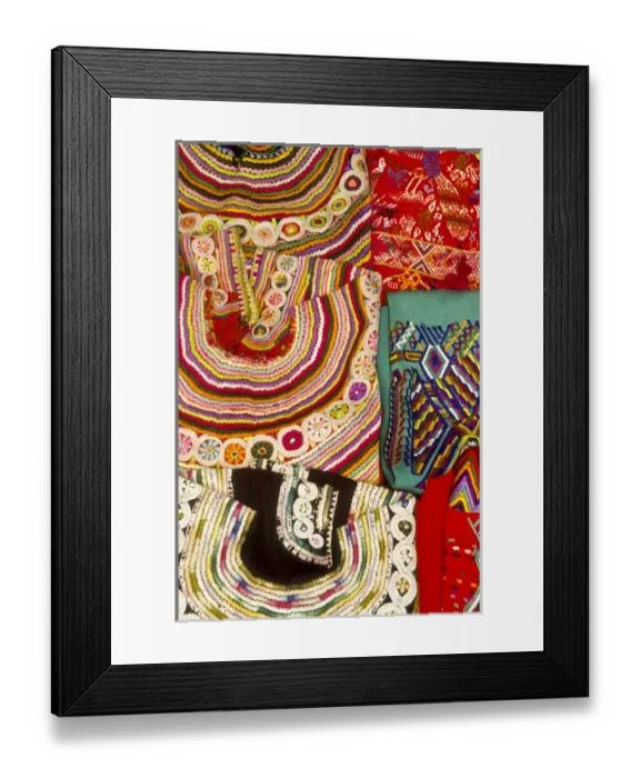 Framed Print : Guatemala: Antigua, detail of blouses called huipiles for sale, August Framed Print : Guatemala: Antigua, detail of blouses called huipiles for sale, August