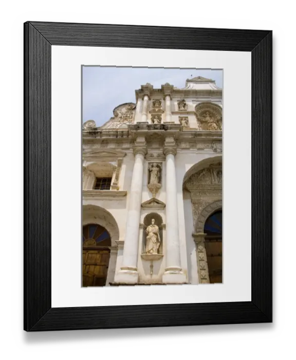 Framed Print : Colorful famous main church called Cathedral de Santiago in tourist village of Antigua