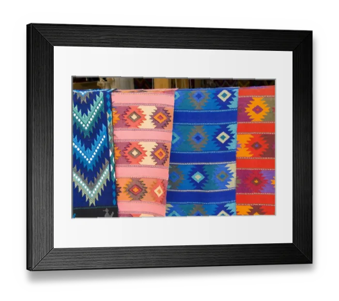 Framed Print : Colorful patterns and fabrics mademade artwork in San Antonio on remote Lake Atitlan Framed Print : Colorful patterns and fabrics mademade artwork in San Antonio on remote Lake Atitlan