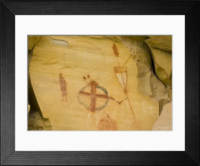 Framed Print : Native American Pictographs at Bear Gulch site near Lewistown Montana