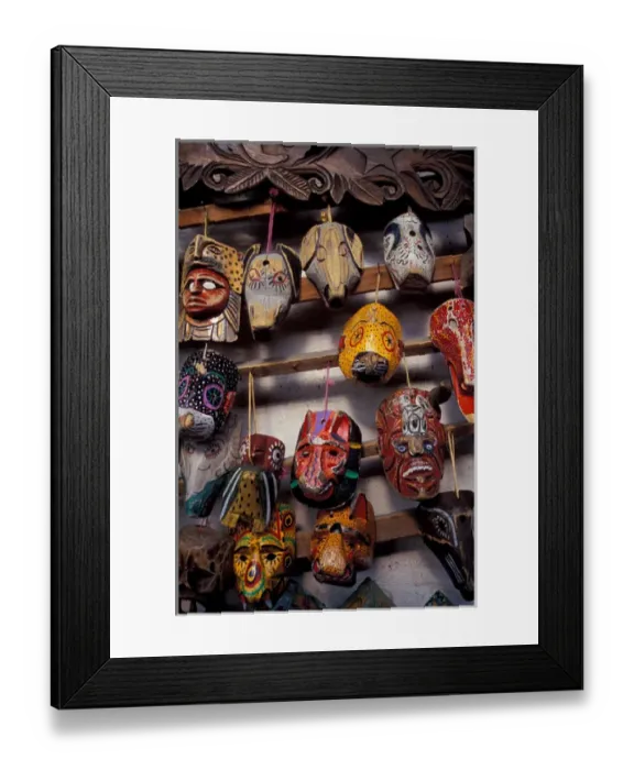 Framed Print : Central America, Guatemala, Highlands, Lake Atitlan, Panajachel, painted masks for sale Framed Print : Central America, Guatemala, Highlands, Lake Atitlan, Panajachel, painted masks for sale