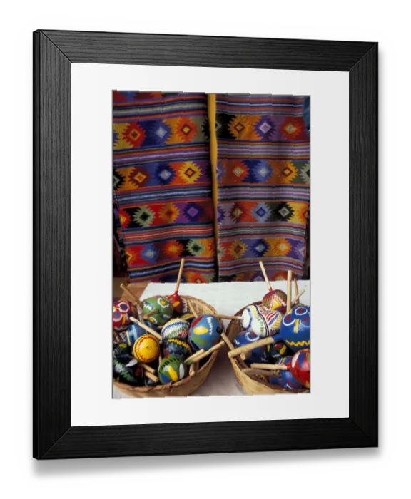 Framed Print : Central America, Guatemala, Highlands, Chichicastenango. Shakers and woven cloth Framed Print : Central America, Guatemala, Highlands, Chichicastenango. Shakers and woven cloth