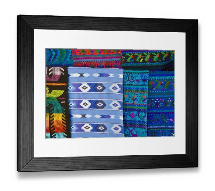 Framed Print : Central America, Guatemala, Santa Catarina. Colorful weavings for sale in the town Framed Print : Central America, Guatemala, Santa Catarina. Colorful weavings for sale in the town