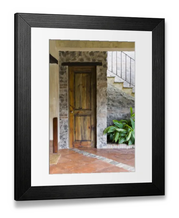 Framed Print : Central America, Guatemala, Antigua. Wooden door in the entryway of a local hotel