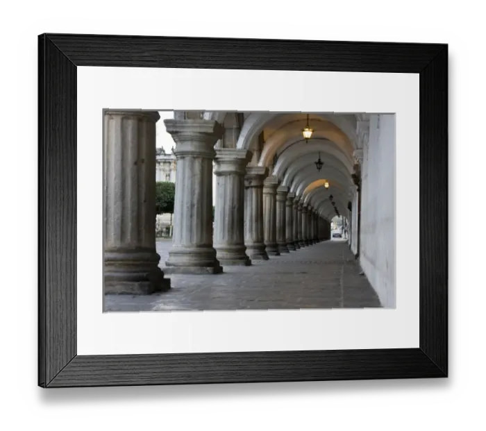 Framed Print : Central America, Guatemala, Antigua. Columns in front of the El Palacio de los Capitanes