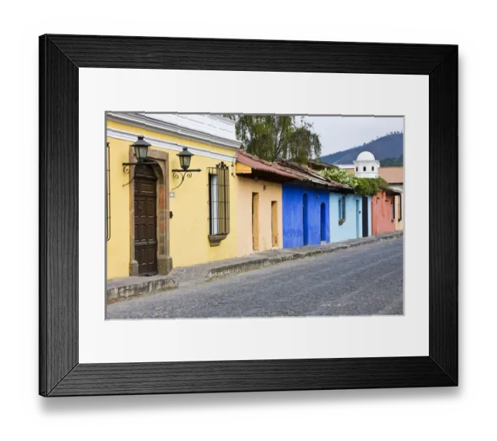 Framed Print : Central America, Guatemala, Antigua. A typical colorful street in Antigua