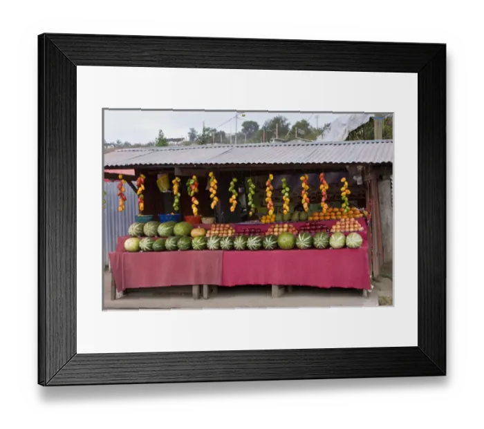 Framed Print : Central America, Guatemala, Chichicastenango. Fruit stand along highway
