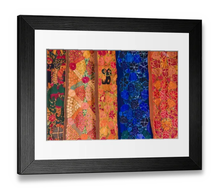 Framed Print : Central America, Guatemala, Santiago. Closeup of weavings in the market in the town