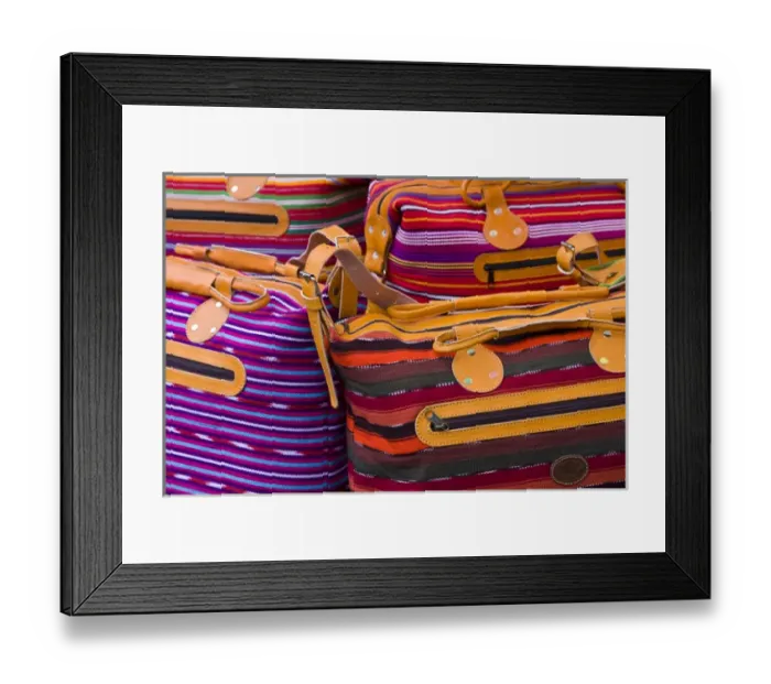 Framed Print : Central America, Guatemala, Chichicastenango. Woven purses for sale on market day