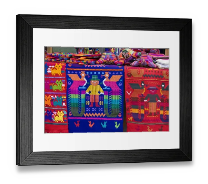 Framed Print : Central America, Guatemala, Chichicastenango. Traditional textiles on display Framed Print : Central America, Guatemala, Chichicastenango. Traditional textiles on display