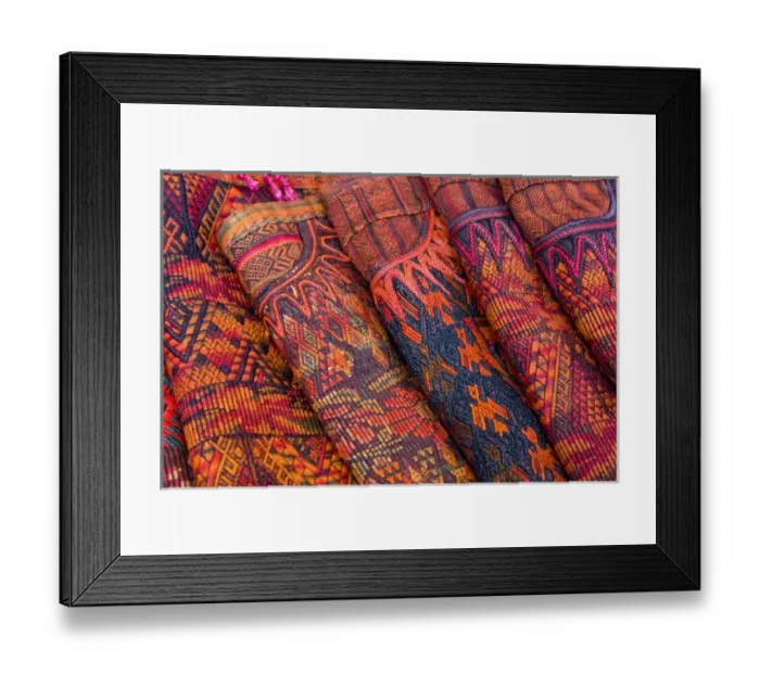 Framed Print : Central America, Guatemala, Chichicastenango. Traditional textiles on display Framed Print : Central America, Guatemala, Chichicastenango. Traditional textiles on display