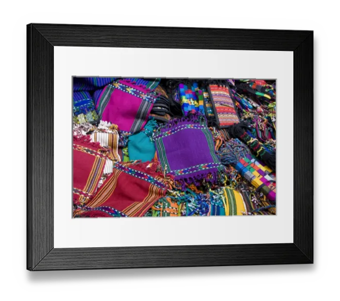 Framed Print : Central America, Guatemala, Chichicastenango. Traditional textiles on display Framed Print : Central America, Guatemala, Chichicastenango. Traditional textiles on display