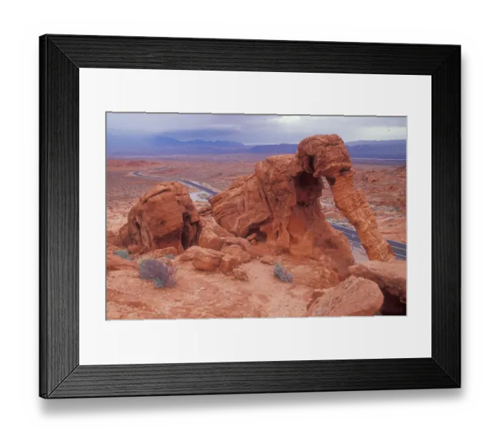 Framed Print : Elephant Rock sandstone formation with highway going of into the distance. Valley Framed Print : Elephant Rock sandstone formation with highway going of into the distance. Valley