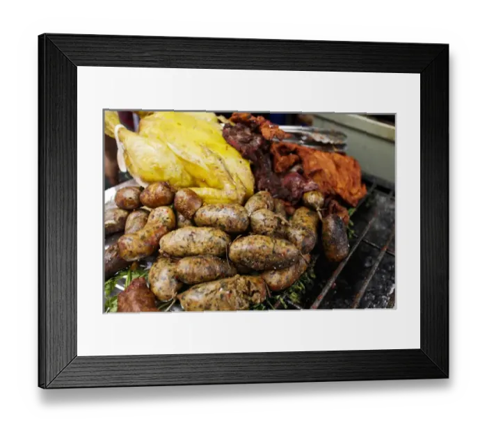 Framed Print : Antigua, Guatemala. Street food. Grilled meats