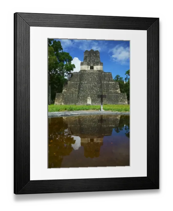 Framed Print : Temple II with reflection in water at Tikal Ruins, Guatemala Framed Print : Temple II with reflection in water at Tikal Ruins, Guatemala