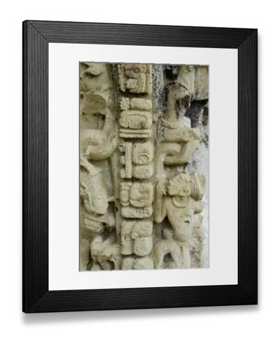 Framed Print : Close up of the old mask ruins at famous Mayan temples of Copan Honduras in Central
