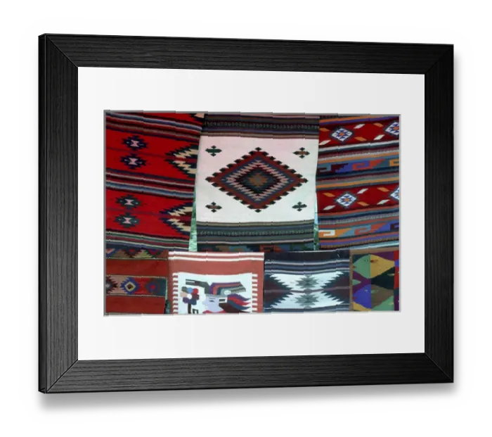 Framed Print : Mexico, Oaxaca. Hand woven blankets for sale in the market