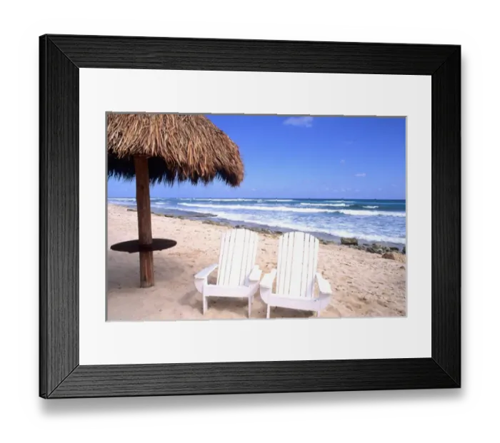 Framed Print : Chairs on beautiful beach in Cozumel Mexico