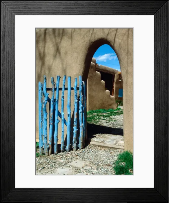 Framed Print : Doorway with gate in adobe house, Taos, New Mexico, USA Framed Print : Doorway with gate in adobe house, Taos, New Mexico, USA