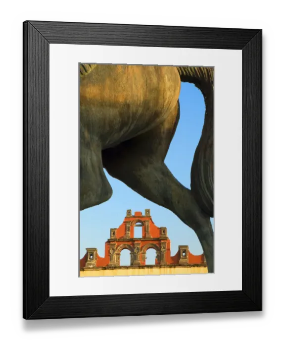 Framed Print : Mexico, San Miguel de Allende, Horse statue framing building. Credit as: Nancy Rotenberg