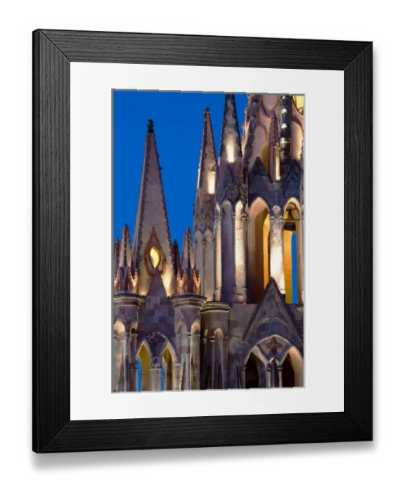 Framed Print : Mexico, San Miguel de Allende. La Parroquia de San Miguel Arcangel cathedral at twilight