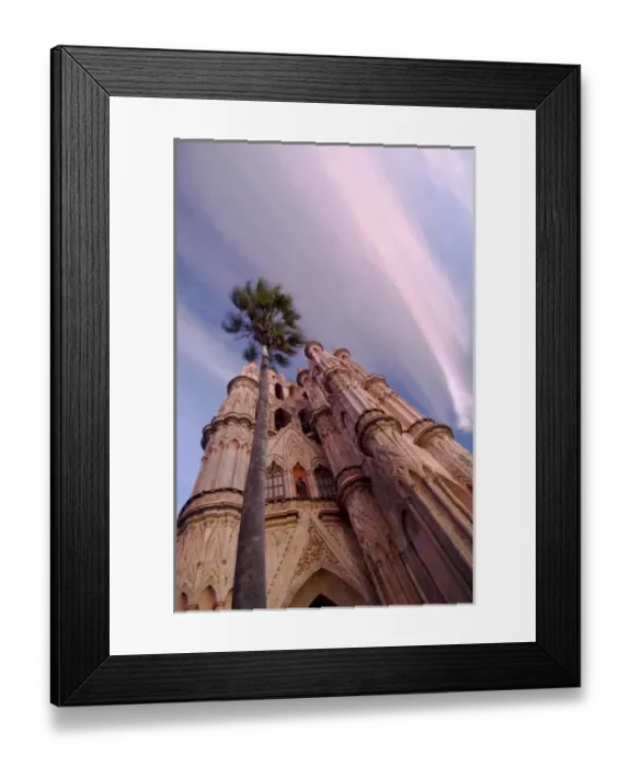 Framed Print : Mexico, San Miguel de Allende, The Parroquia Church, Church and Palm Tree at an angle