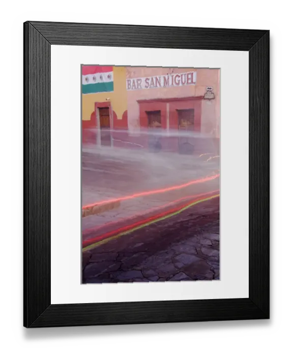 Framed Print : Mexico, San Miguel de Allende, Bar San Miguel entrance with car taillights. Credit as Framed Print : Mexico, San Miguel de Allende, Bar San Miguel entrance with car taillights. Credit as