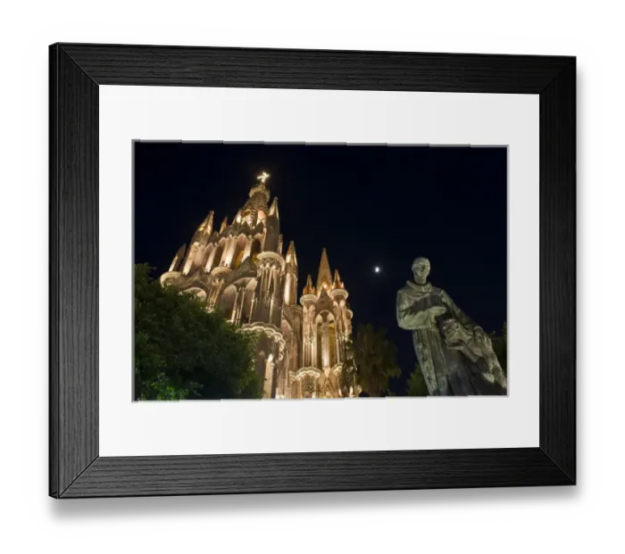 Framed Print : Mexico, San Miguel de Allende. Night view of lighted La Parroquia, the parish church