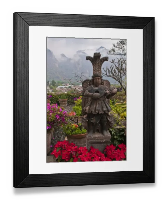 Framed Print : South America, Mexico, Tepoztlan. Flower pots in garden with statue. Credit as: Nancy Framed Print : South America, Mexico, Tepoztlan. Flower pots in garden with statue. Credit as: Nancy