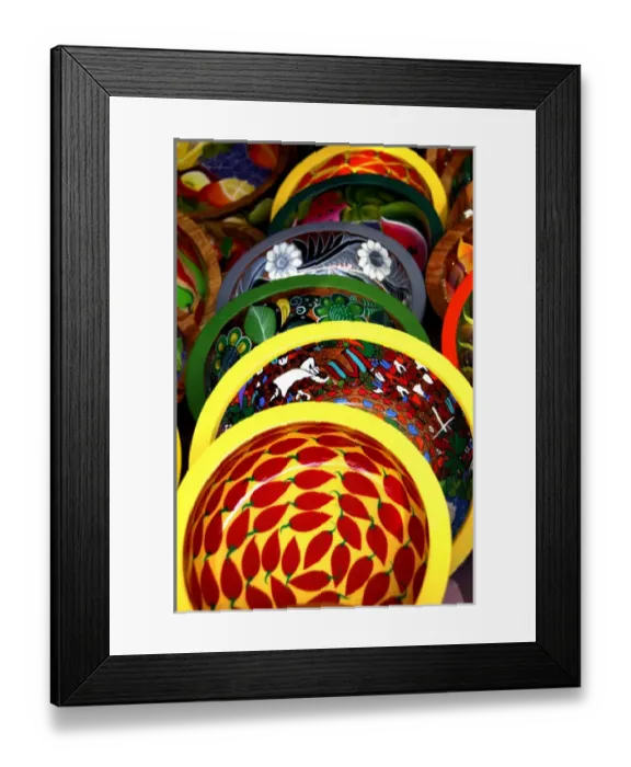 Framed Print : North America, Mexico, State of Guerrero, Acapulco. Colorful wooden bowls handpainted