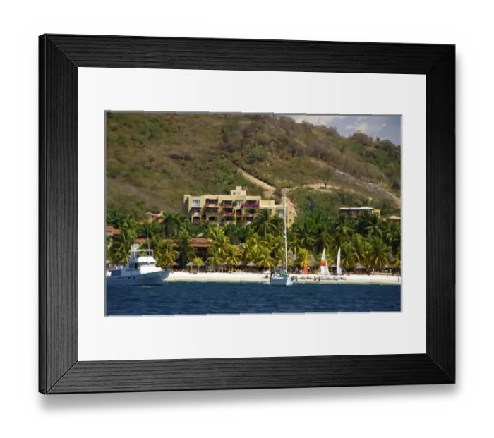 Framed Print : North America, Mexico, State of Guerrero, Zihuatanejo. Resort lined coast of Zihuatanejo