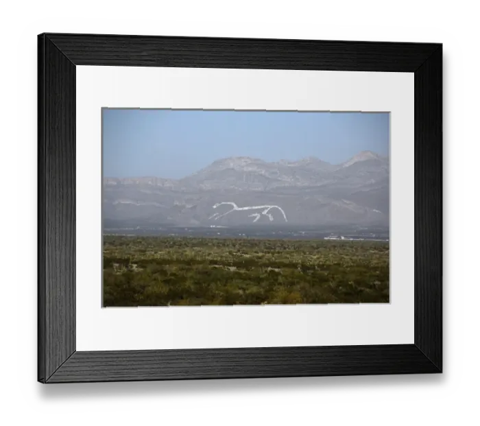 Framed Print : Mexico, Chihuahua. Giant white horse painted on mountainside at Mexico / New Mexico Framed Print : Mexico, Chihuahua. Giant white horse painted on mountainside at Mexico / New Mexico