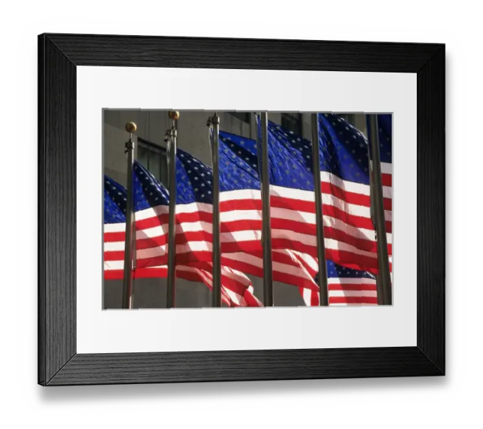 Framed Print : US flags, Rockefeller Plaza, New York, NY, USA Framed Print : US flags, Rockefeller Plaza, New York, NY, USA
