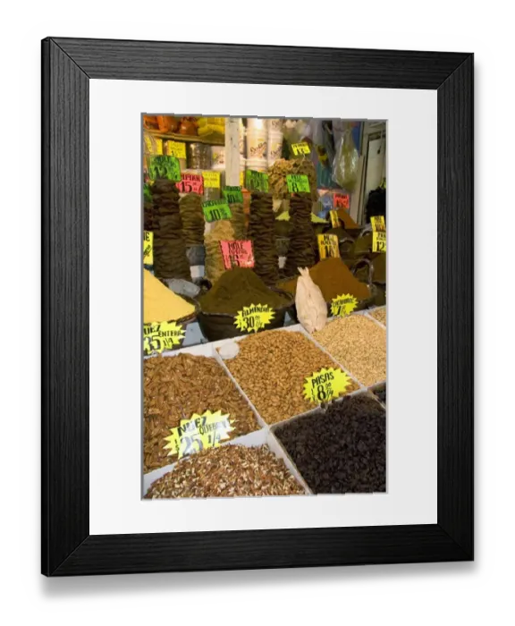 Framed Print : A variety of nuts and moles for sale at the Merced Market in Mexico City, Mexico